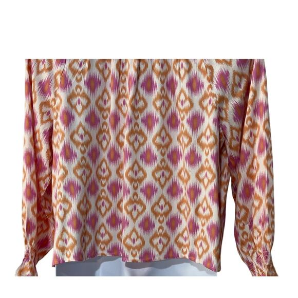 Destination 365 Top Womens Size Large Ikat Print Split-Neck Blouse Pink Blouse - Picture 7 of 10